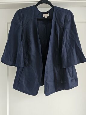 LOFT Navy Open-Front Bell Sleeve Blazer Sz Small Lyocell